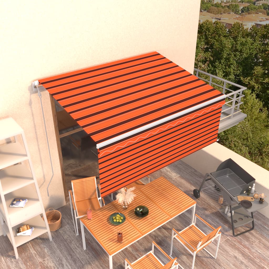 Automatiserad markis med rullgardin 3x2,5 m orange och brun