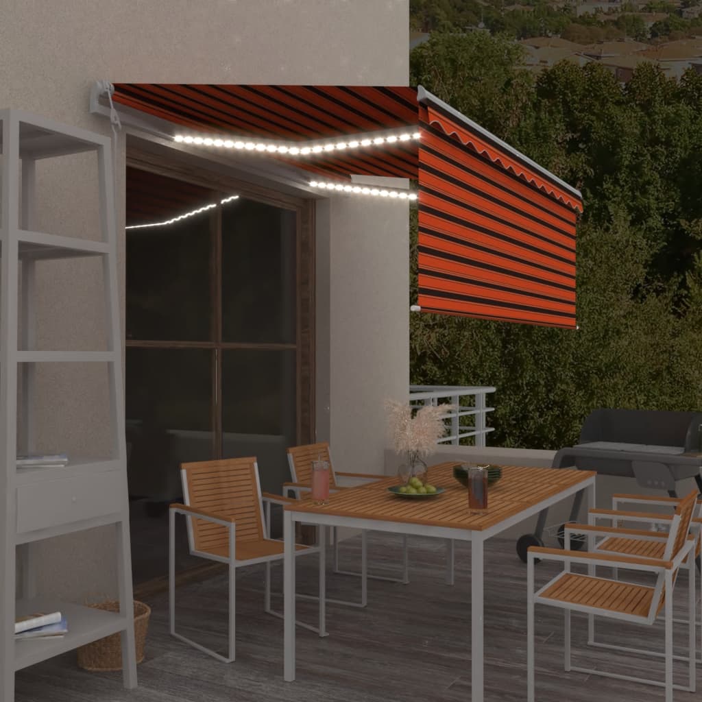 Automatisk markis vindsensor rullgardin LED 3x2,5m orange/brun