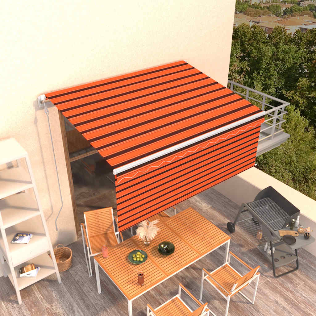 Automatisk infällbar markis rullgardin 3,5x2,5m orange och brun