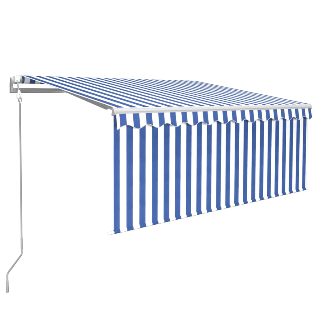 Automatisk markis m. vindsensor rullgardin LED 3,5x2,5m blå/vit