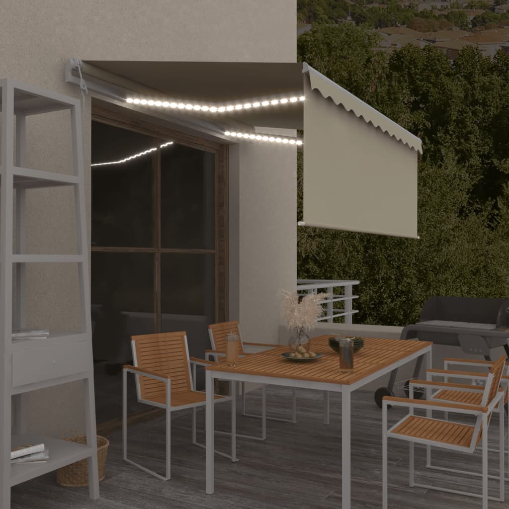 Automatisk markis vindsensor rullgardin LED 3,5x2,5m gräddvit