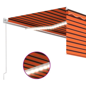Manuell markis med rullgardin LED 4x3 m orange/brun