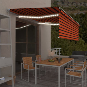 Manuell markis med rullgardin LED 4x3 m orange/brun