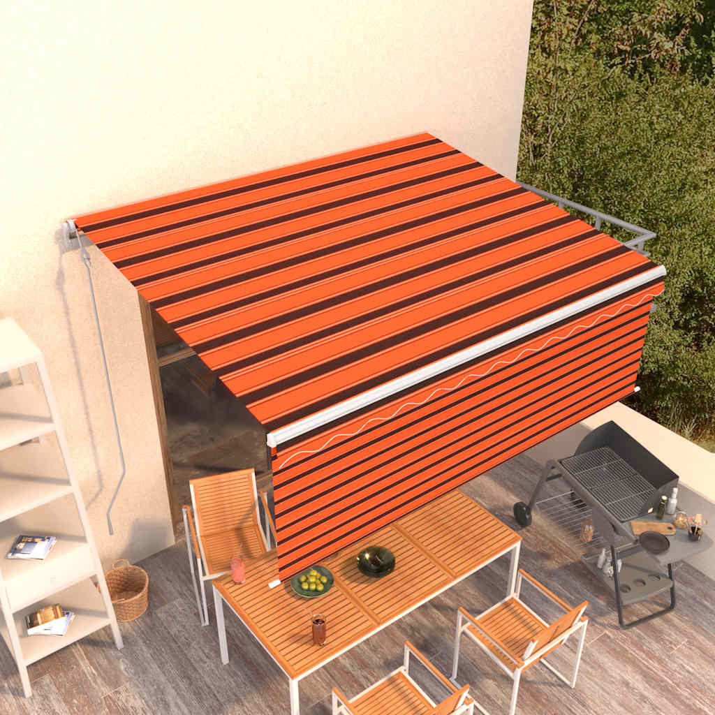 Automatisk infällbar markis med rullgardin 4x3 m orange/brun