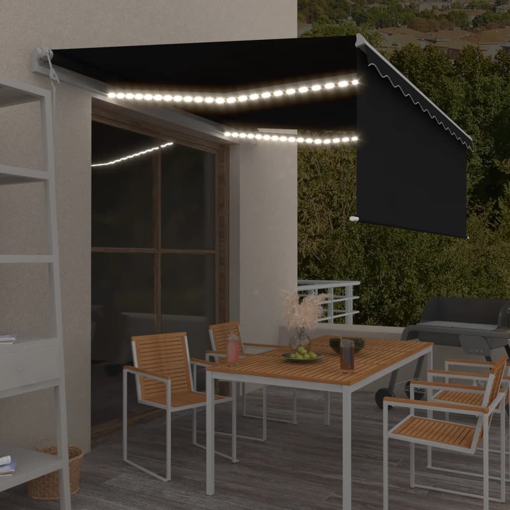 Automatisk markis med vindsensor rullgardin LED 4x3 m antracit