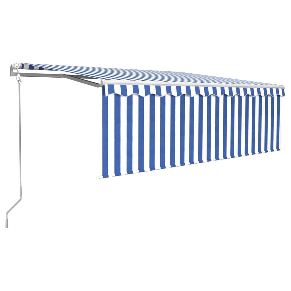 Automatisk markis med rullgardin vindsensor LED 4,5x3 m blå/vit