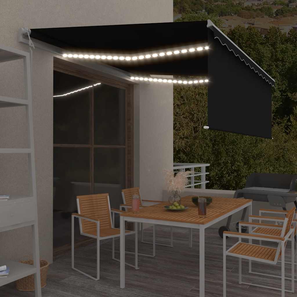 Automatisk markis vindsensor rullgardin LED 4,5x3m antracit