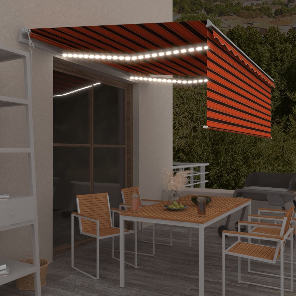 Automatisk markis rullgardin vindsensor LED 4,5x3 m orange/brun