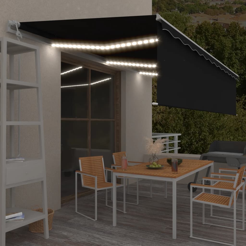 Automatisk markis med rullgardin vindsensor LED 6x3 m antracit