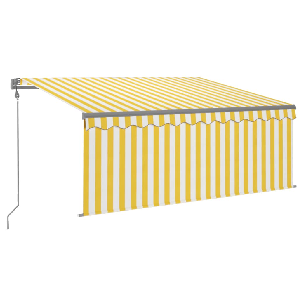 Automatisk markis med rullgardin 3,5x2,5 m gul/vit