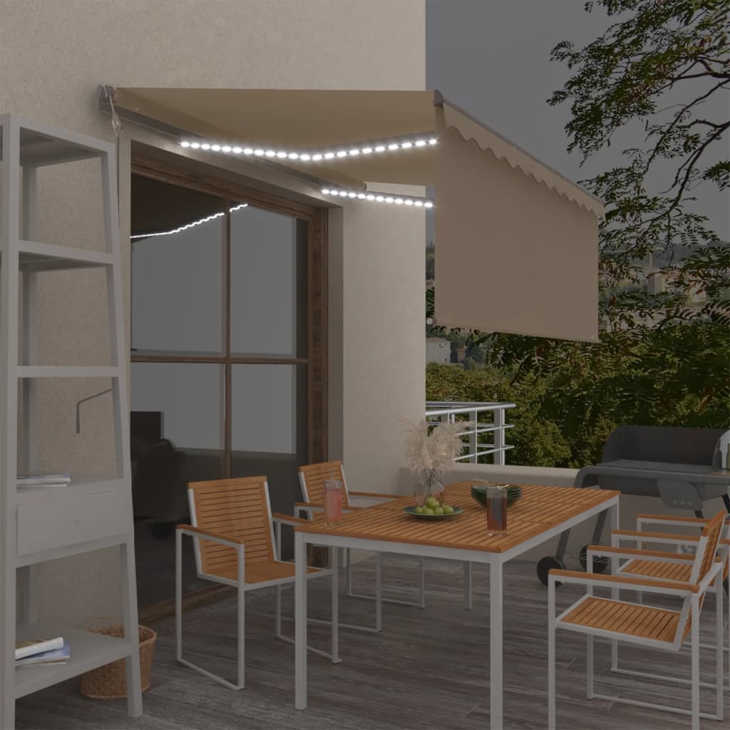 Automatisk markis vindsensor rullgardin LED 3,5x2,5m gräddvit