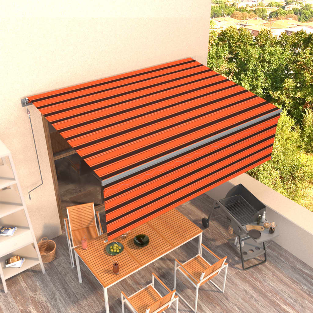 Automatisk infällbar markis med rullgardin 4,5x3m orange/brun
