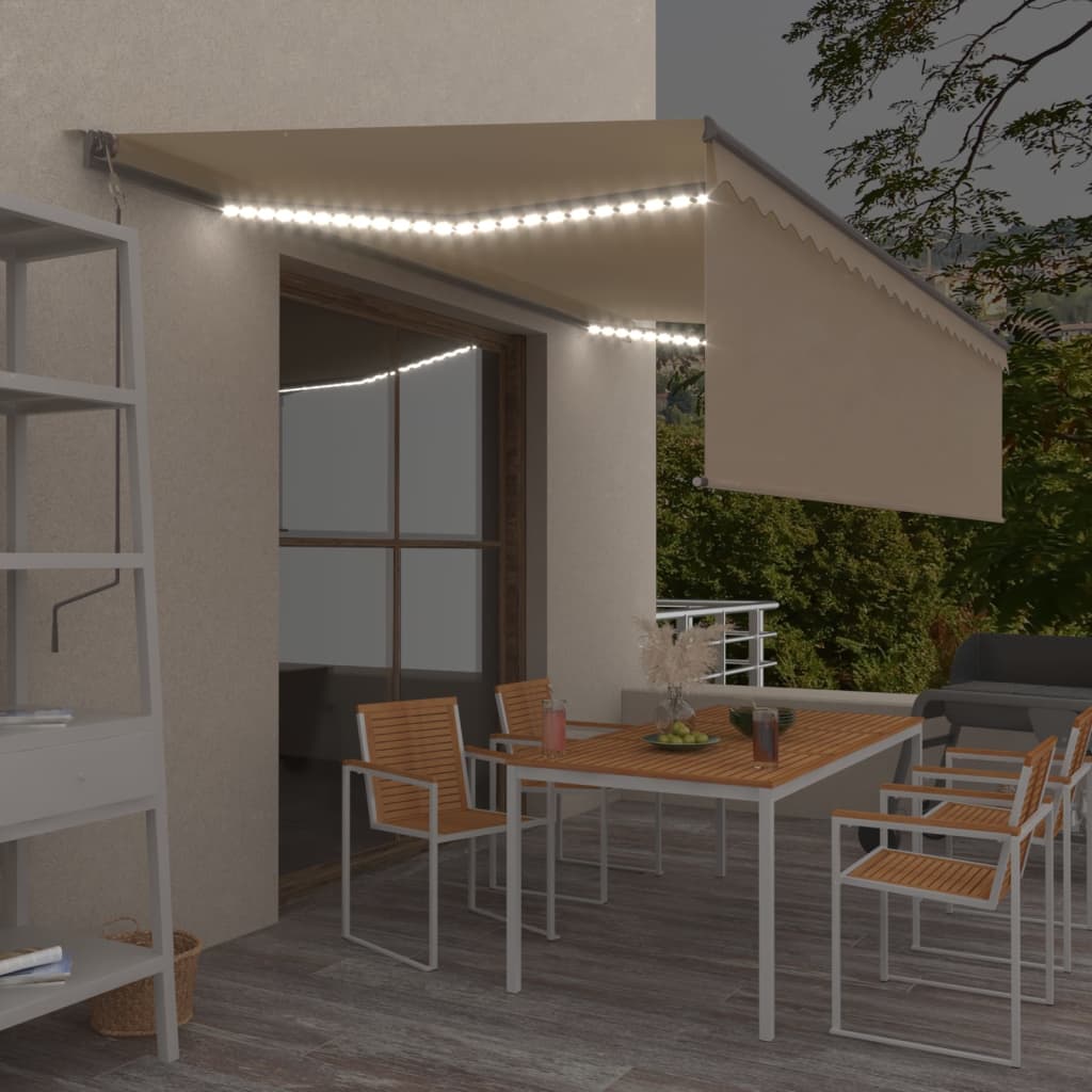 Automatiserad markis rullgardin vindsensor LED 5x3m gräddvit