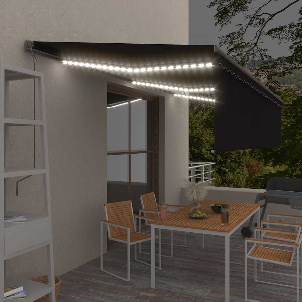 Automatisk markis med rullgardin vindsensor LED 6x3 m antracit