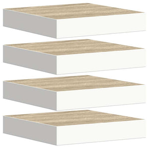 Svävande vägghyllor 4 st ek och vit 23x23,5x3,8 cm MDF