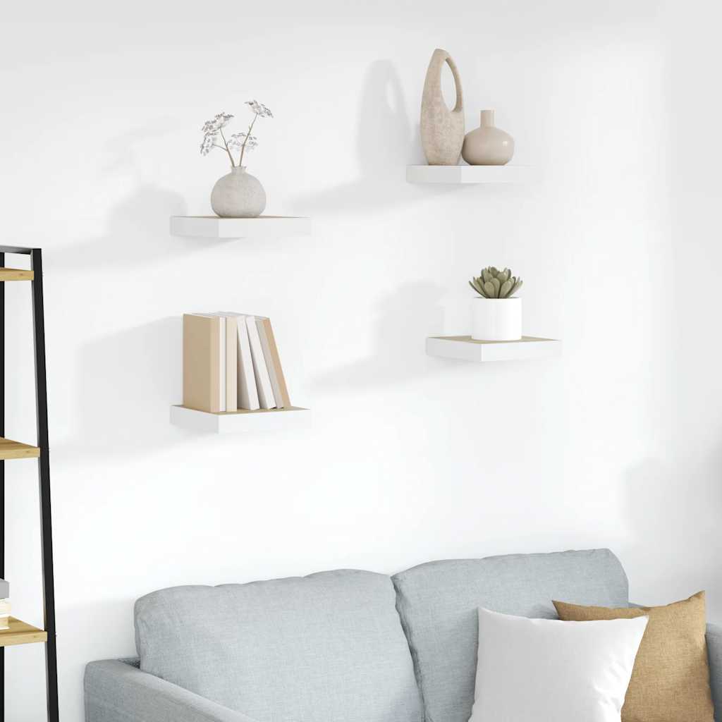 Svävande vägghyllor 4 st ek och vit 23x23,5x3,8 cm MDF