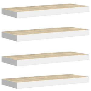 Svävande vägghyllor 4 st ek och vit 60x23,5x3,8 cm MDF
