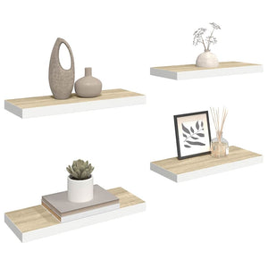 Svävande vägghyllor 4 st ek och vit 60x23,5x3,8 cm MDF