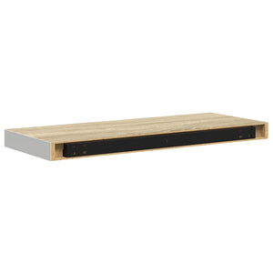 Svävande vägghyllor 4 st ek och vit 60x23,5x3,8 cm MDF