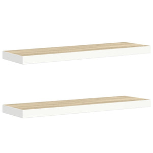 Svävande vägghyllor 2 st ek och vit 80x23,5x3,8 cm MDF
