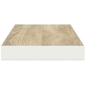 Svävande vägghyllor 2 st ek och vit 80x23,5x3,8 cm MDF