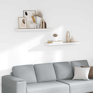 Svävande vägghyllor 2 st ek och vit 80x23,5x3,8 cm MDF