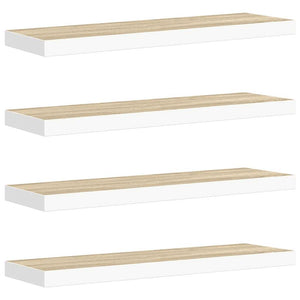 Svävande vägghyllor 4 st ek och vit 80x23,5x3,8 cm MDF