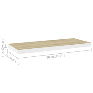 Svävande vägghyllor 4 st ek och vit 80x23,5x3,8 cm MDF