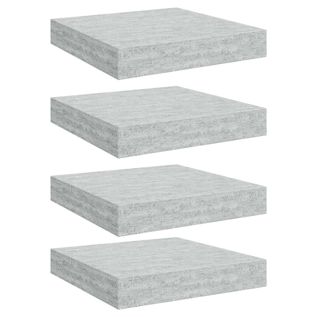 Svävande vägghyllor 4 st betonggrå 23x23,5x3,8 cm MDF