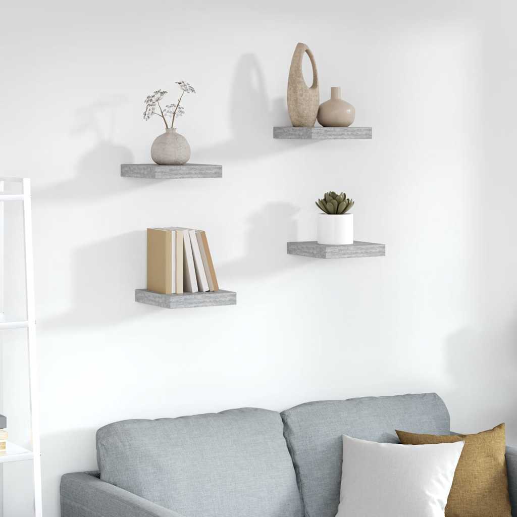 Svävande vägghyllor 4 st betonggrå 23x23,5x3,8 cm MDF