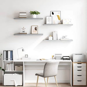 Svävande vägghyllor 4 st betonggrå 90x23,5x3,8 cm MDF