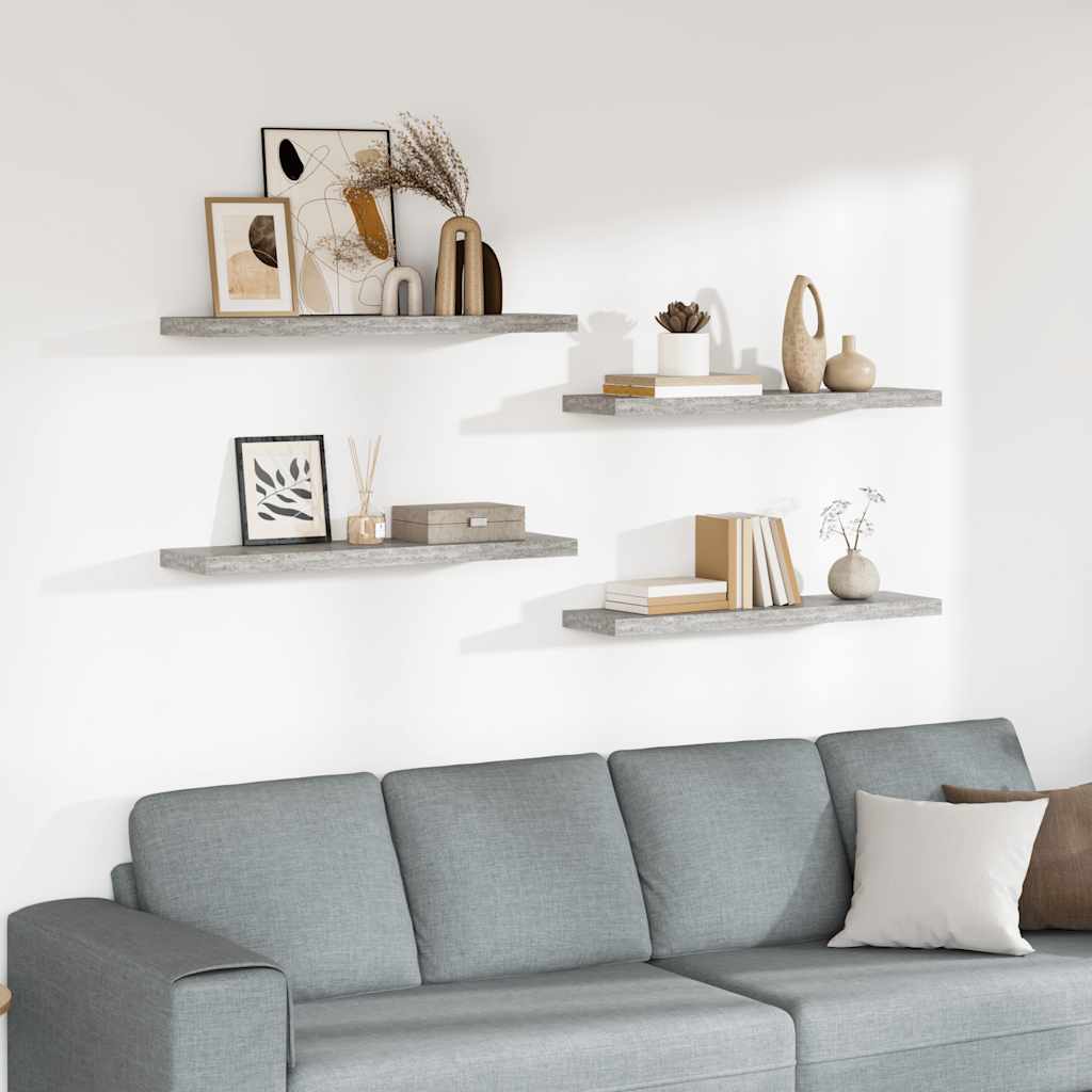 Svävande vägghyllor 4 st betonggrå 90x23,5x3,8 cm MDF