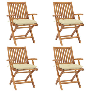 Hopfällbara trädgårdsstolar med dynor 4 st massiv teak