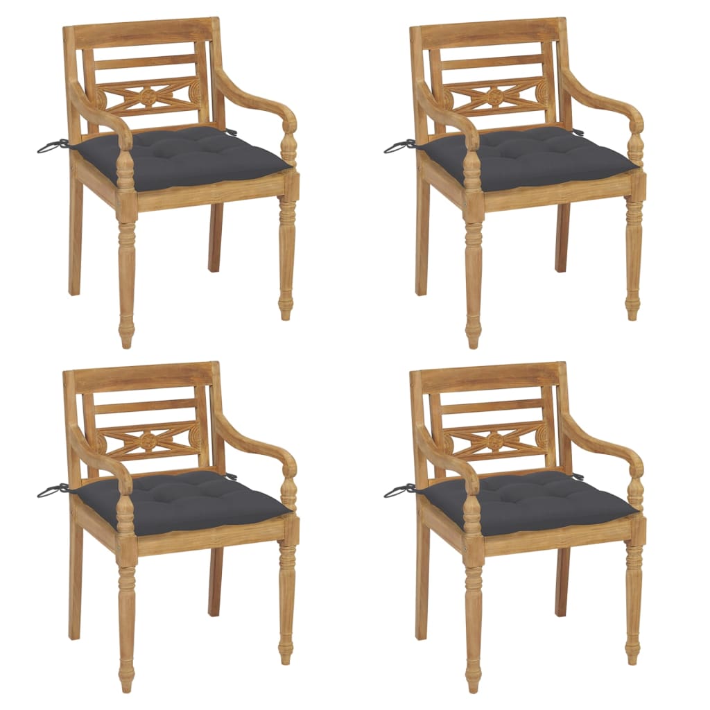 Bataviastolar med dynor 4 st massiv teak