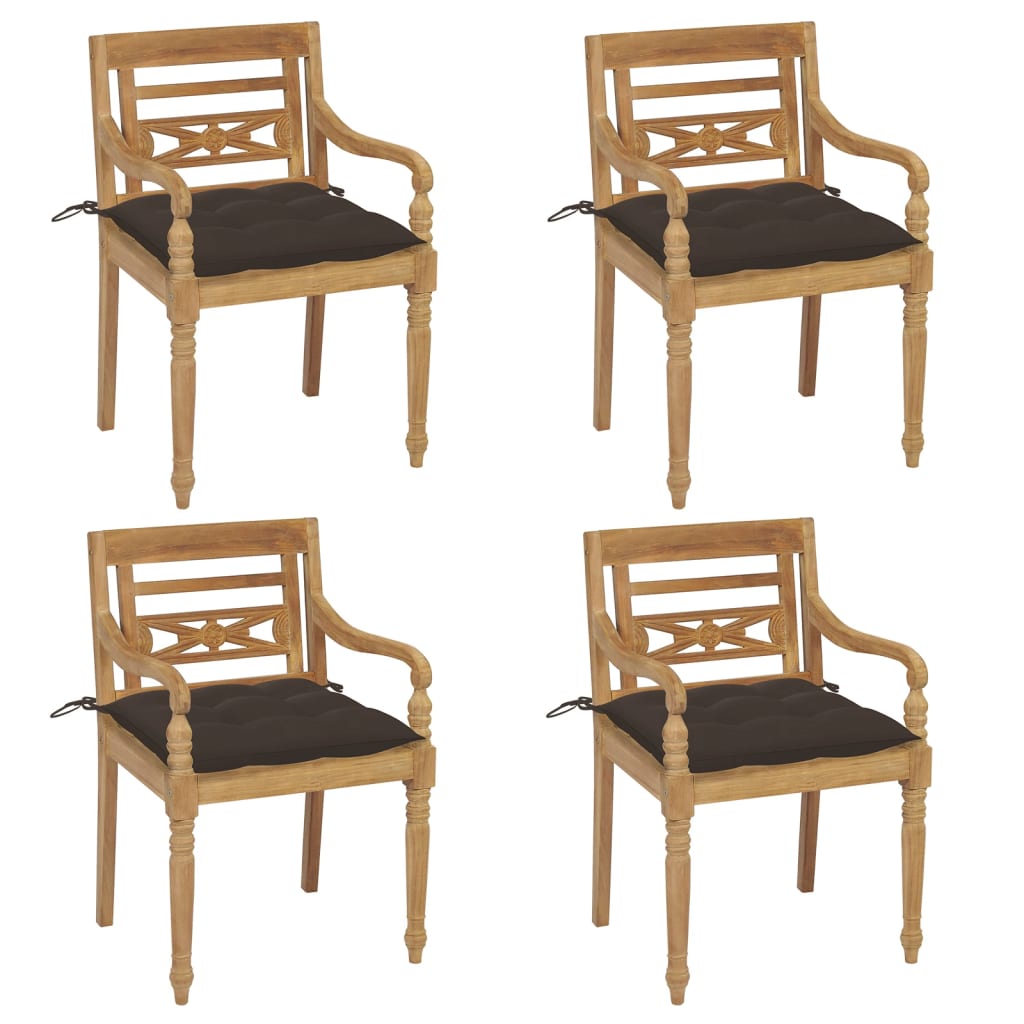 Bataviastolar med dynor 4 st massiv teak