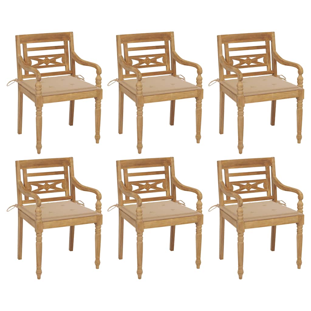 Bataviastolar med dynor 6 st massiv teak