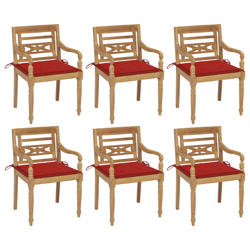 Bataviastolar med dynor 6 st massiv teak