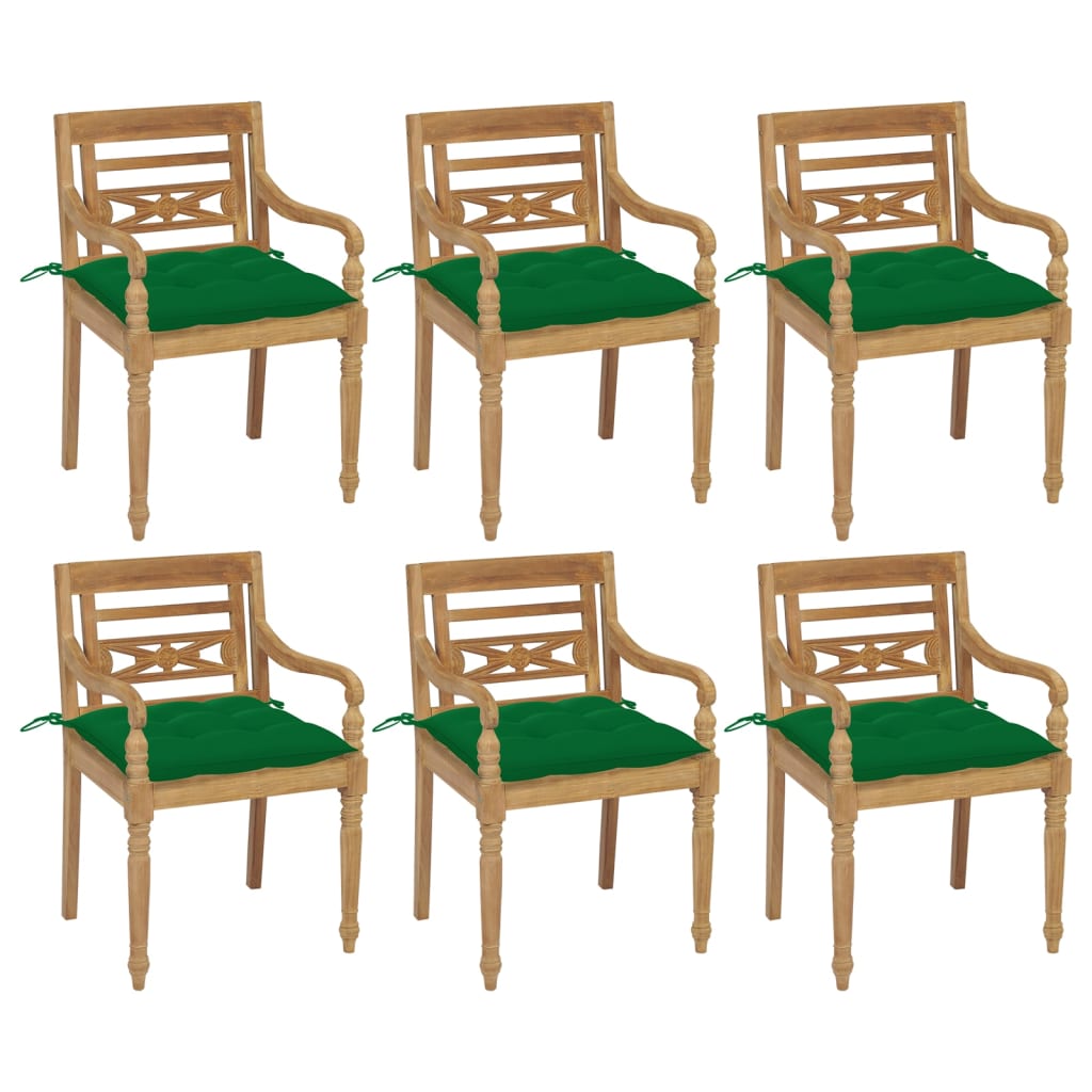 Bataviastolar med dynor 6 st massiv teak