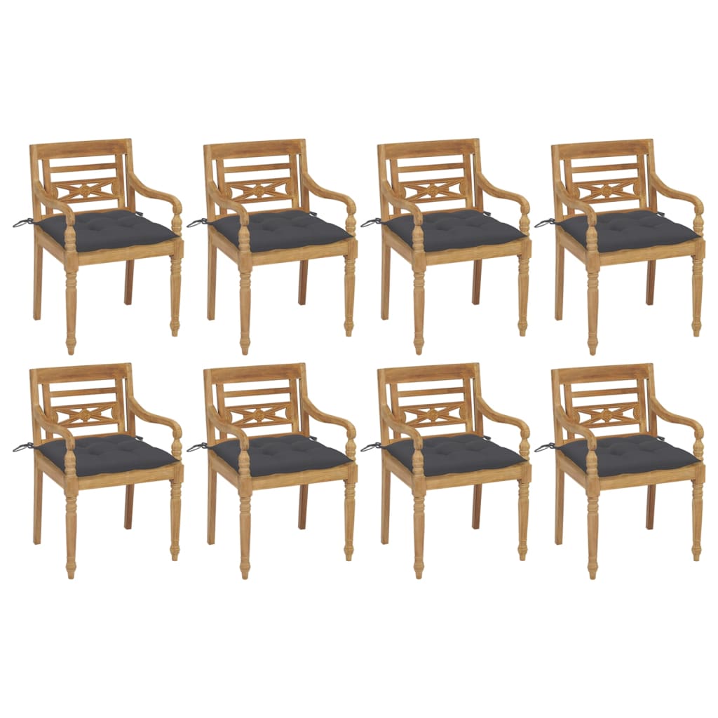 Bataviastolar med dynor 8 st massiv teak