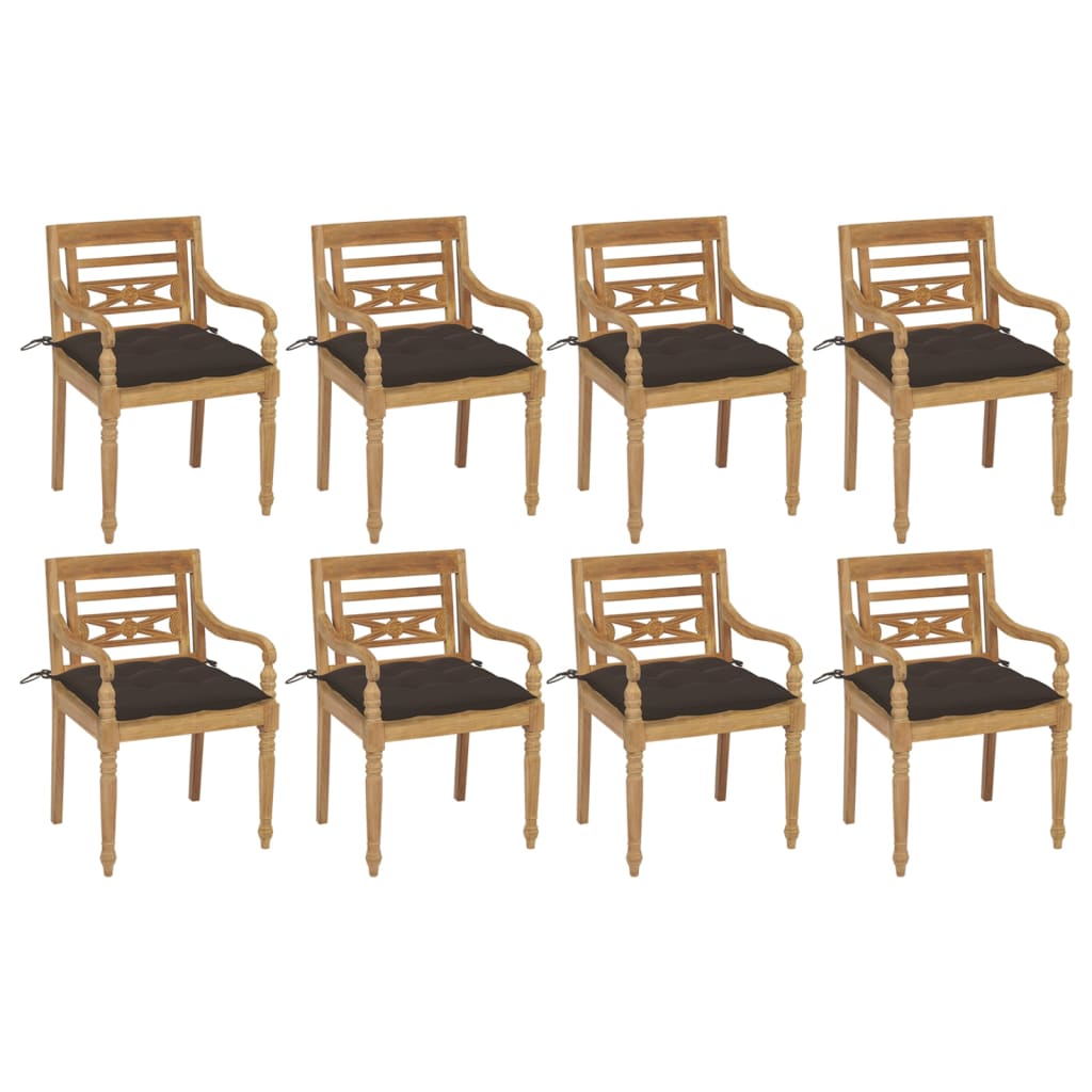 Bataviastolar med dynor 8 st massiv teak