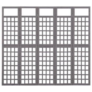 Rumsavdelare/Spaljé 5 paneler massiv furu grå 201,5x180 cm