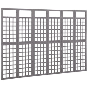 Rumsavdelare/Spaljé 6 paneler massiv furu grå 242,5x180 cm