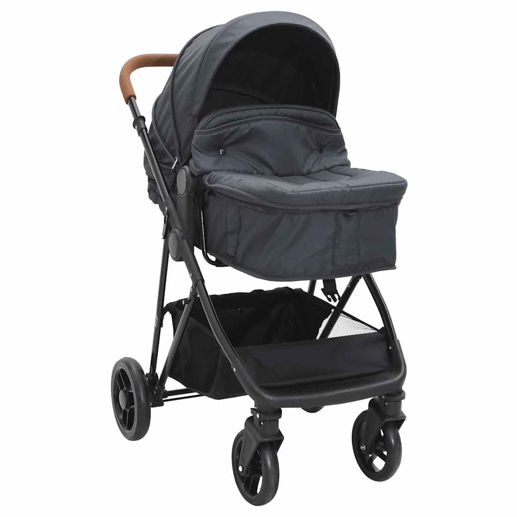 Barnvagn 2-i-1 antracit och svart stål