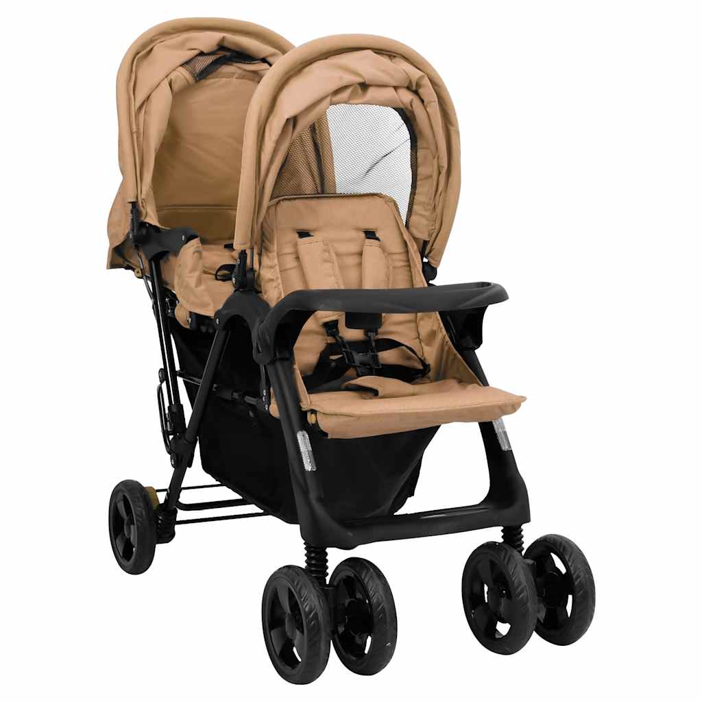 Tandem tvillingvagn taupe stål