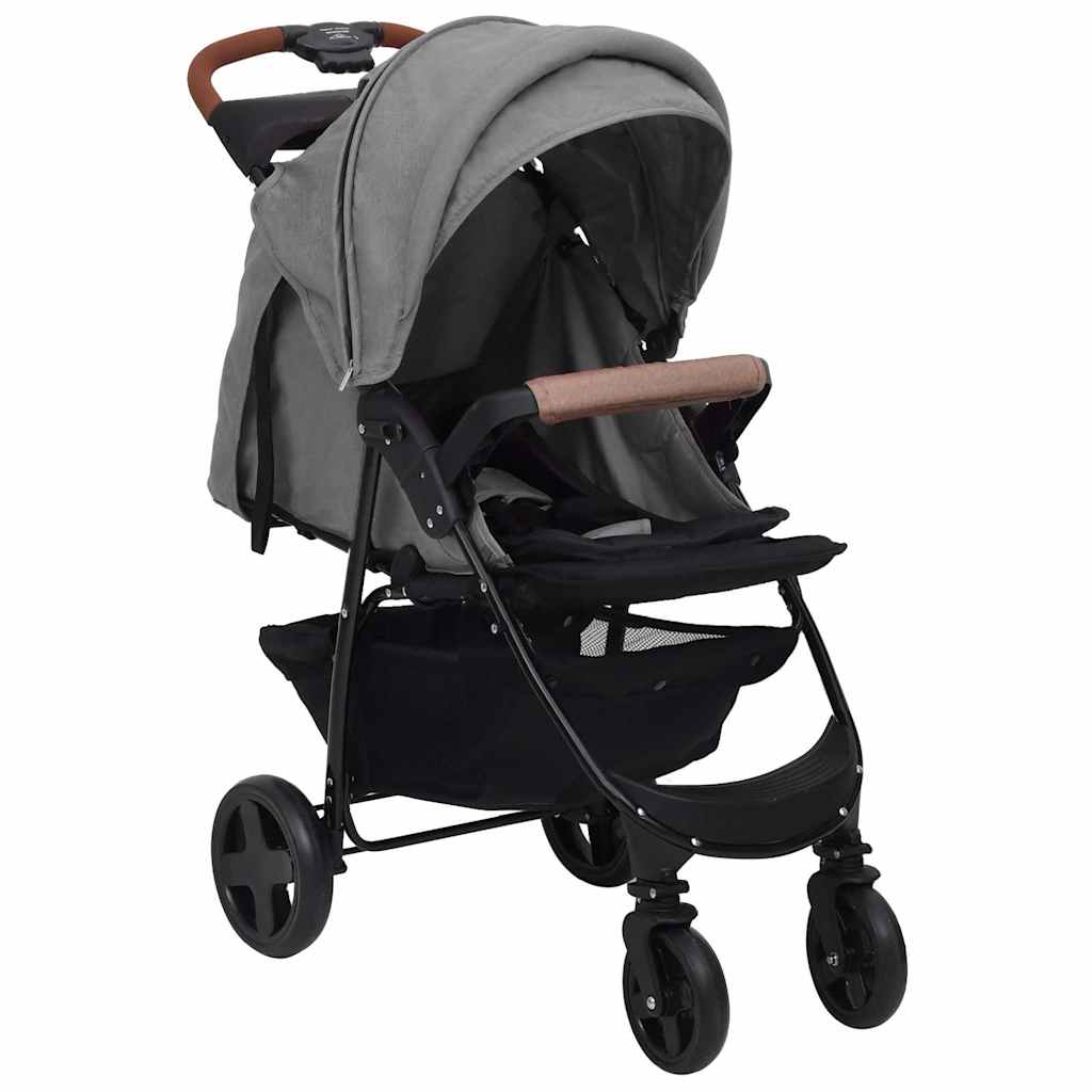 Barnvagn 2-i-1 ljusgrå stål