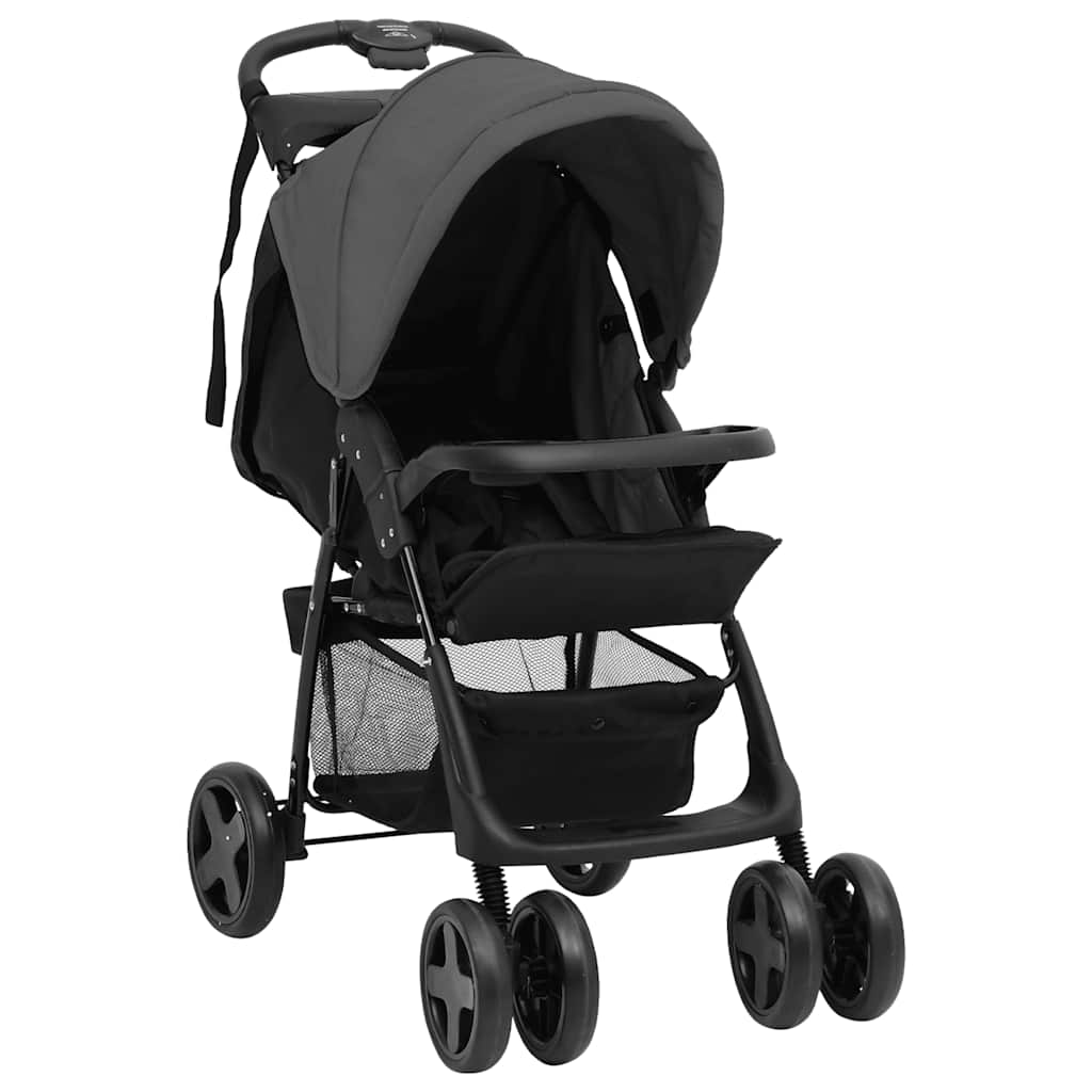 Barnvagn 3-i-1 mörkgrå och svart stål