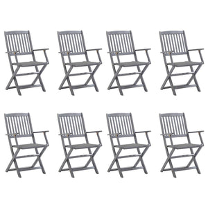 Hopfällbara trädgårdsstolar 8 st med dynor massivt akaciaträ