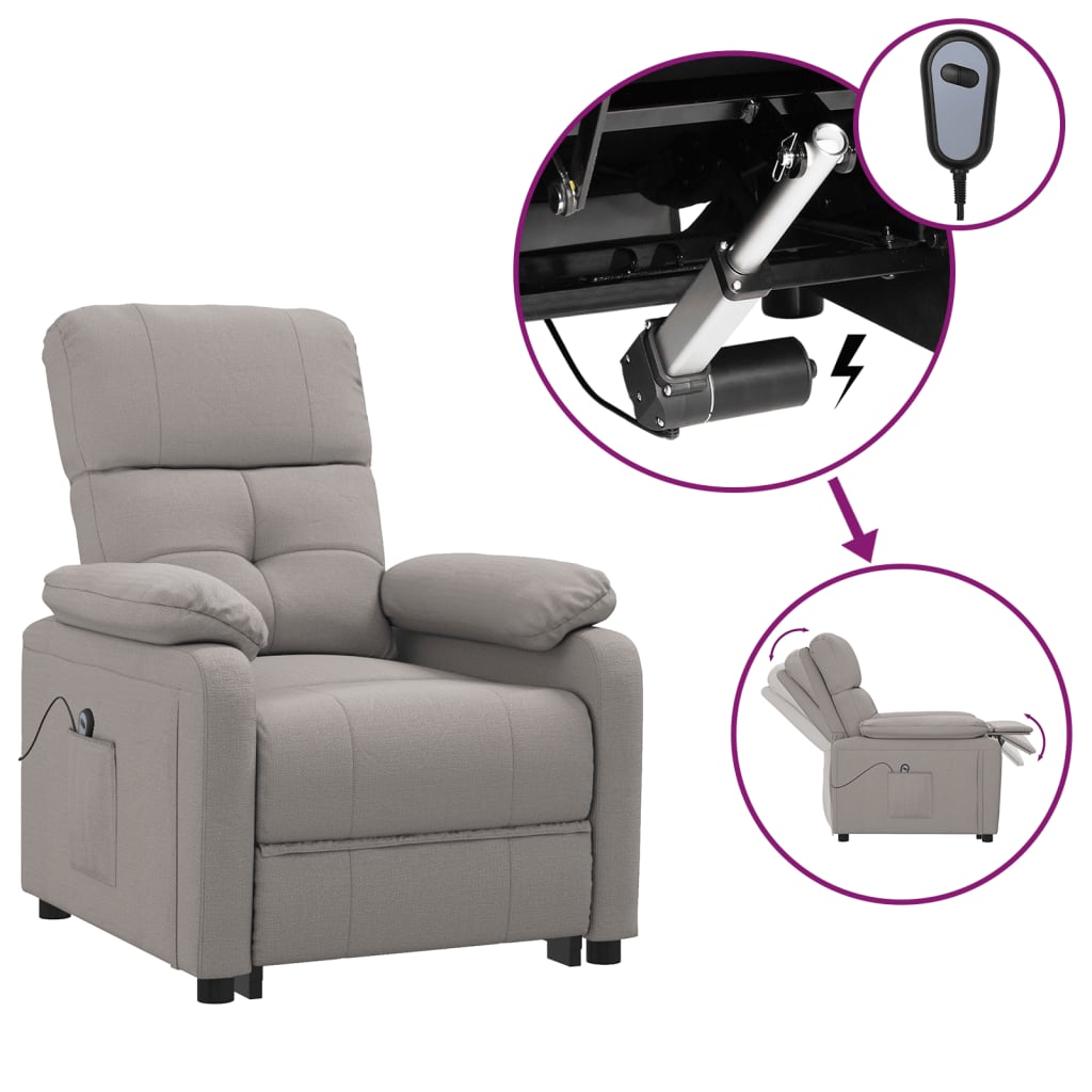 Elektrisk reclinerfåtölj taupe tyg
