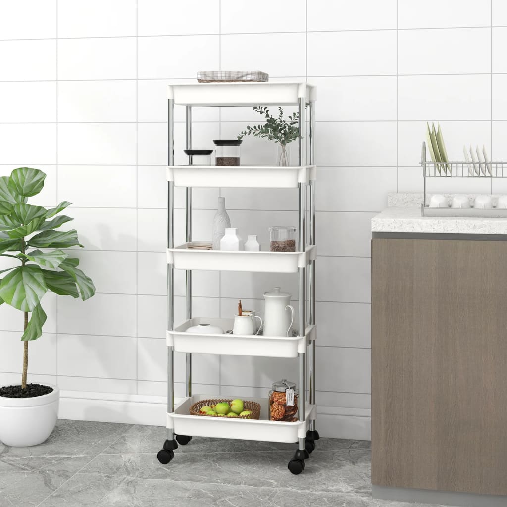 Rullvagn 5 våningar vit 42x29x128 cm järn och ABS