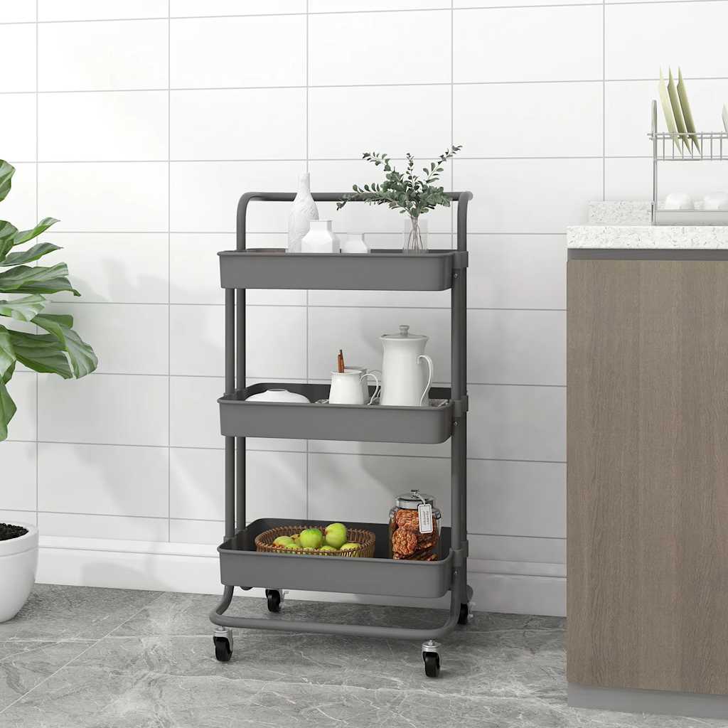 Rullvagn 3 våningar grå 42x35x85 cm järn och ABS